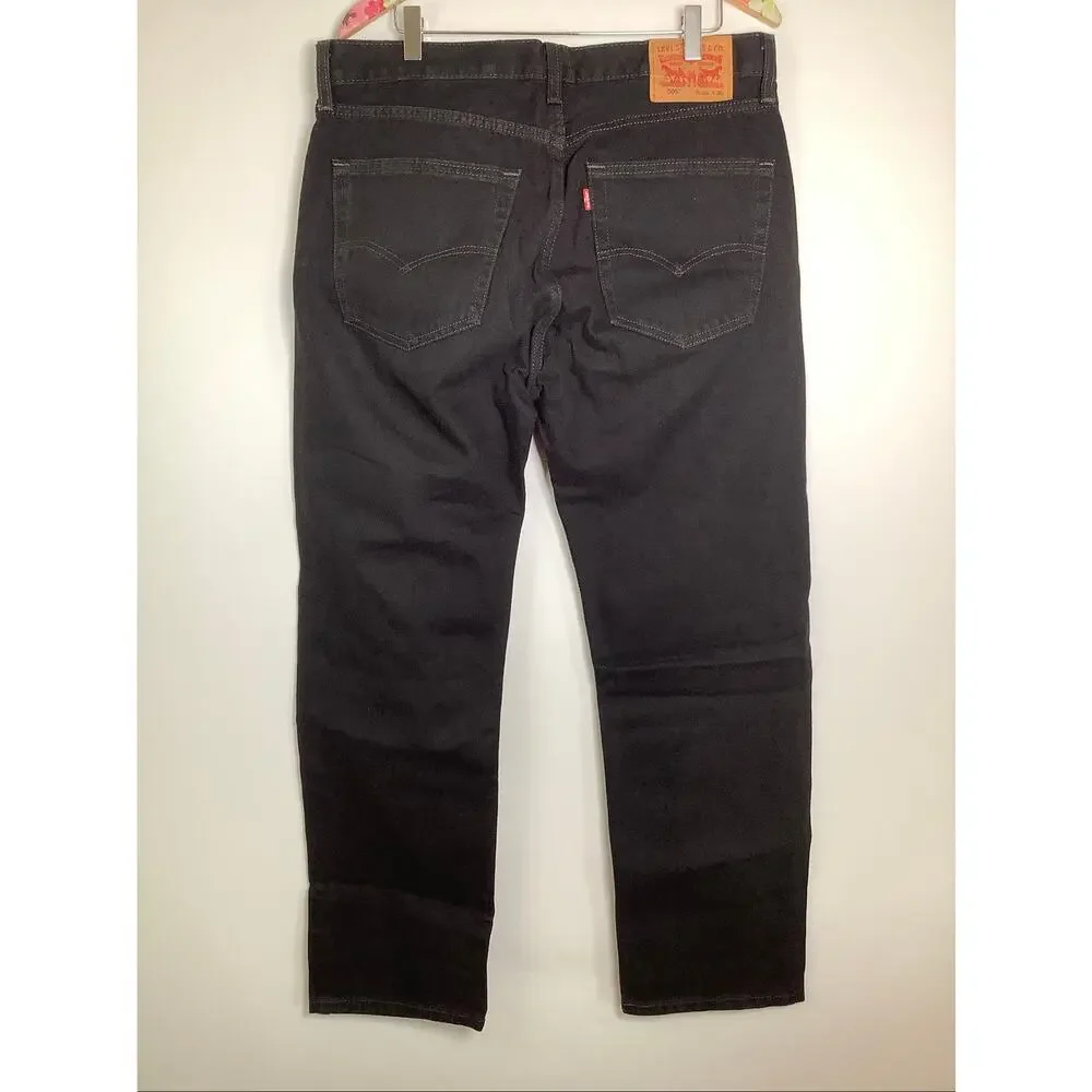 Levis Mens 36x30 Black 505 Regular Straight Leg Jeans Classic Smart Casual T5-14